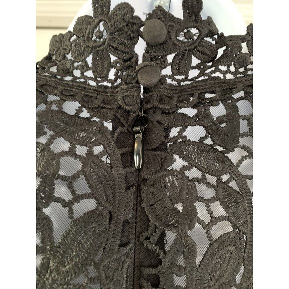 CHI CHI LONDON Black Lace Floral Tulle Netted MIDI Cocktail Formal Dress Gown 8 - Picture 6 of 15